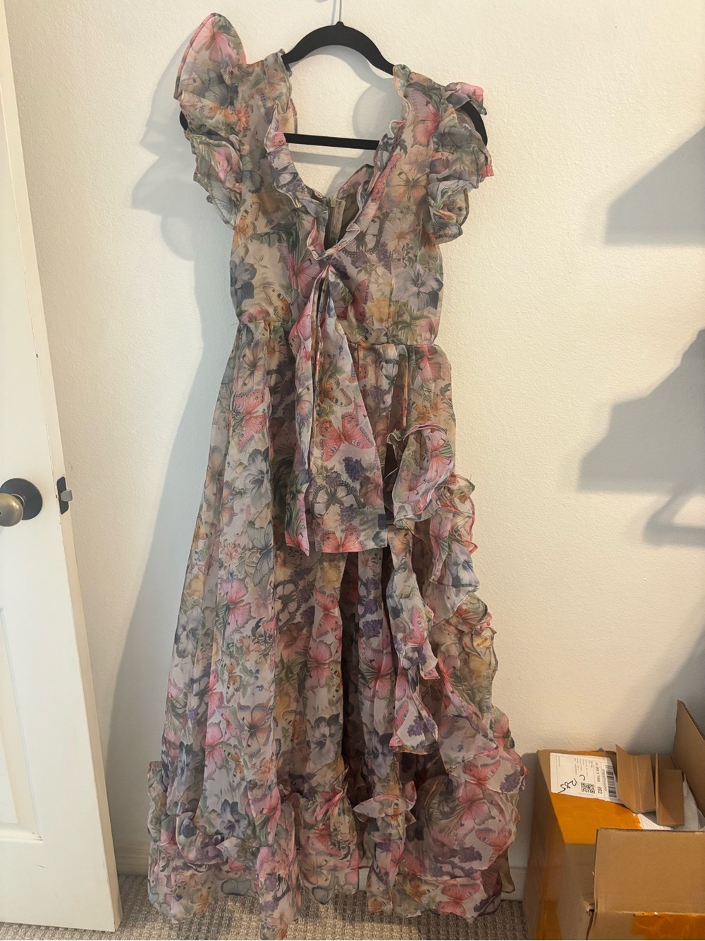 Ruffled Floral High-Low Maxi Dress - Pink & Cream